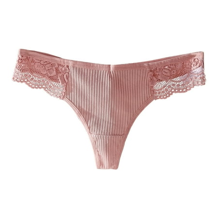 QYZEU Underpants for Women High Cut Underwear for Women Womens Sexy Thongs Solid Color Lace Thongs Seamless Breathable Panties Lace Underwear Thong Pink M