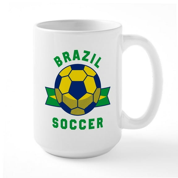 CafePress - Brazil Soccer Mugs - 15 oz Ceramic Large White Novelty Mug