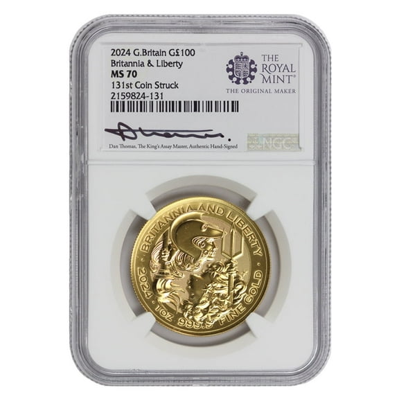 Great Britain 2023 1oz Gold King Charles III Coronation Coin MS-70 131st Coin Struck Thomas Label £100 NGC MS70 British Royal Mint