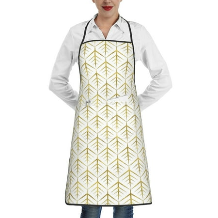 

Lukts White And Gold Geometry Pattern Kitchen Apron Waterdrop Resistant Apron with adjustable Aprons for Women and Men with Pockets Cooking Apron