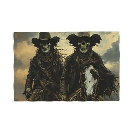 

Table Placemats Set of 4 - Western Desert Skull Cowboy 12x18 In Faux Linen Double Heat Resistant Place Mats Cloth Indoor/Outdoor Placemats Washable Table Mats for Dining Kitchen Party