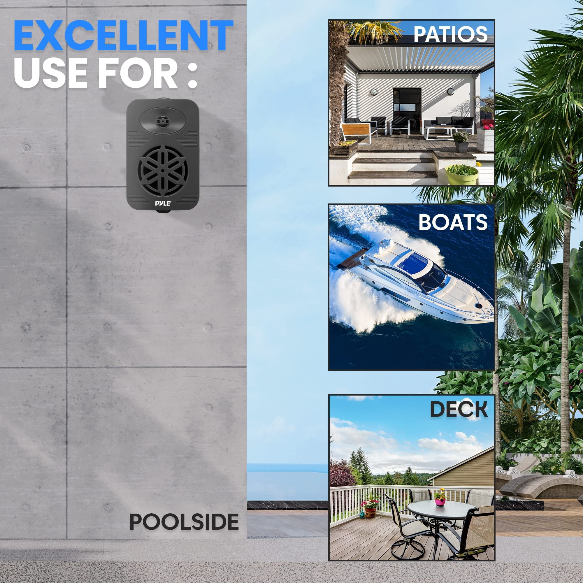 PyleUsa Bluetooth Indoor Outdoor Speakers Pair - 500 Watt Dual Waterproof 5.25 2-Way Full Range Speaker System w/ 1/2 High Compliance Polymer Tweeter - Home, Boat,Deck, Patio, Poolside - PDWRBT56BK