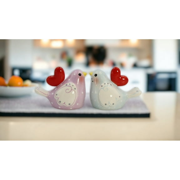 Ceramic Bird Salt and Pepper Shakers Heart Design 3.5 Inch Gift