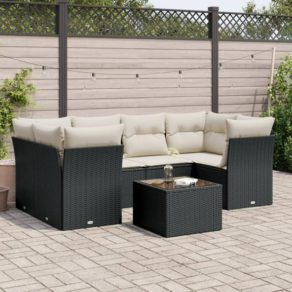 vidaXL Garden Sofa Set Black PE Rattan Large Adjustable Feet