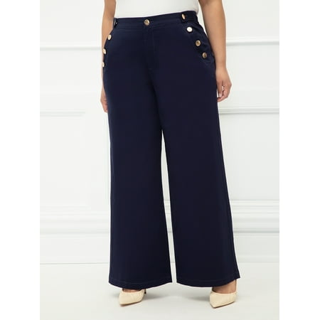 ELOQUII Elements Women's Plus Size Wide Leg Cropped Pants