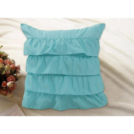 Turquoise Office Decor Katy Solid Ruffled Decorative Throw Pillow Cushion Living Room / Bedroom 18