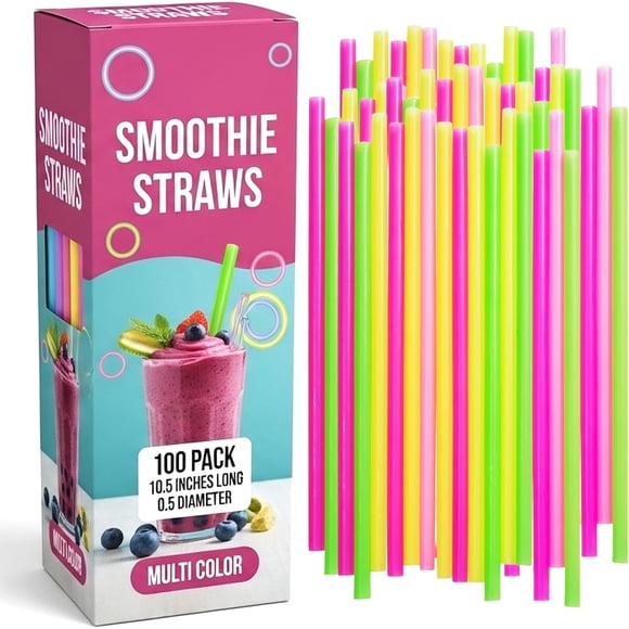 100 Pack Jumbo Boba Straws, 10.5 Inch Extra Wide Plastic Drinking Straws (Multicolor)