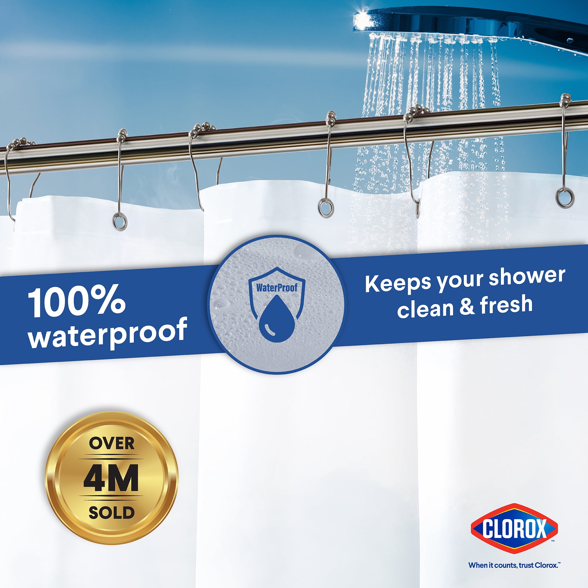 Clorox Shower Curtain Liner Heavyweight Waterproof PEVA with Metal Grommets 72" x 72" Frosty