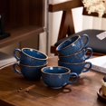 thumbnail image 2 of Juego de 6 tazas de café con diseño vintage, tazas de cerámica para barista profesional, juego de tazas de arte en café con leche y capuchino (azul onda), 2 of 4