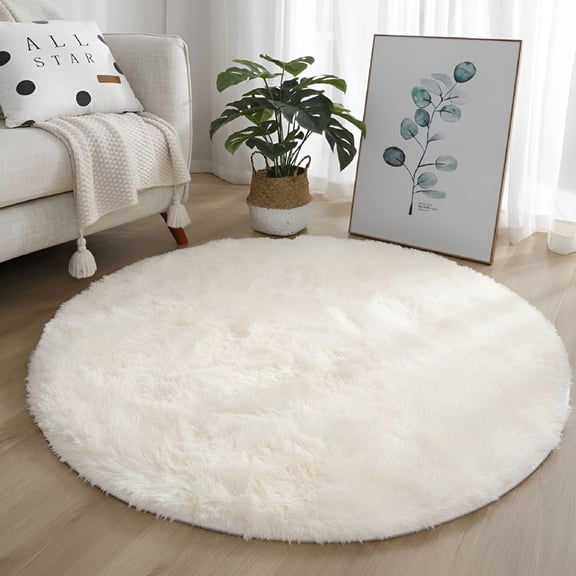 DERONA Anti-Slip Fluffy Rugs Large Shaggy Rug Super Soft Mat Living Room Bedroom Carpet (White,80CM)