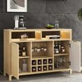 thumbnail image 3 of Fluted Home Bar Wine Cabinet with LED Light, Charging Station, Wine Rack - Buffet Cabinet with Storage, Coffee Bar Table, Stylish Fluted Credenza Cabinet for Modern Home Kitchen 47.2" Oak, 3 of 7