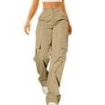 thumbnail image 3 of Women's Cargo Style Straight Leg Pants with Elastic Waist and Multiple Pockets Comfortable Loose Fit Trousers, 3 of 9