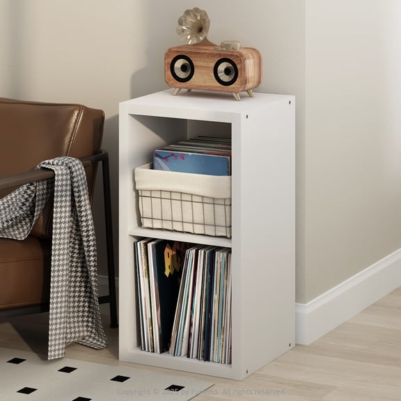 Furinno CUBICLE Vintage Vinyl Record Media Storage Organizer 2-Cube White