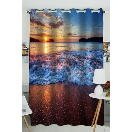 Curtains And Drapes Near Me PHFZK Ocean Wave at Sunset Seascape Window Curtain, Crash Into Me Window Curtain Blackout Curtain For Bedroom living Room Kitchen Room 52x84 inches One Piece ()