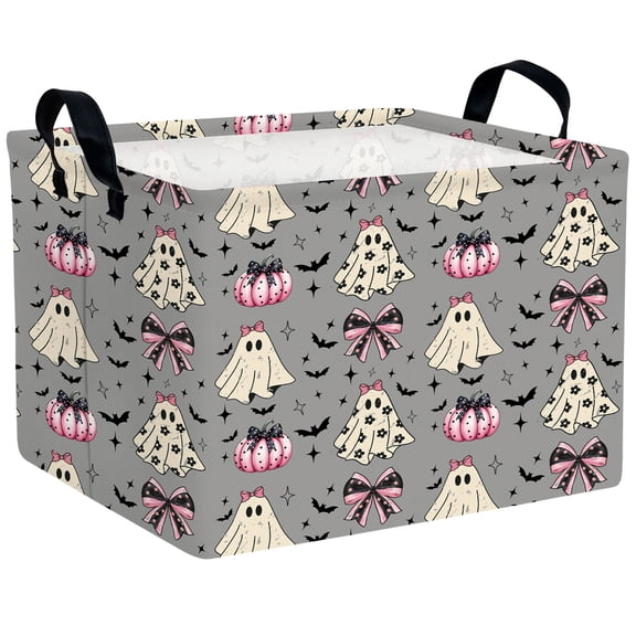 MYFLOCY Halloween Gift Basket for Kids Foldable Baby Candy Storage Bin Party Decor(Pink Black Bow Ghost Pumpkin)