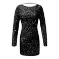 thumbnail image 5 of Women's Long Sleeve Black Sequin Dress Women Formal Dress Sequin Party Dresses for Women, 5 of 5
