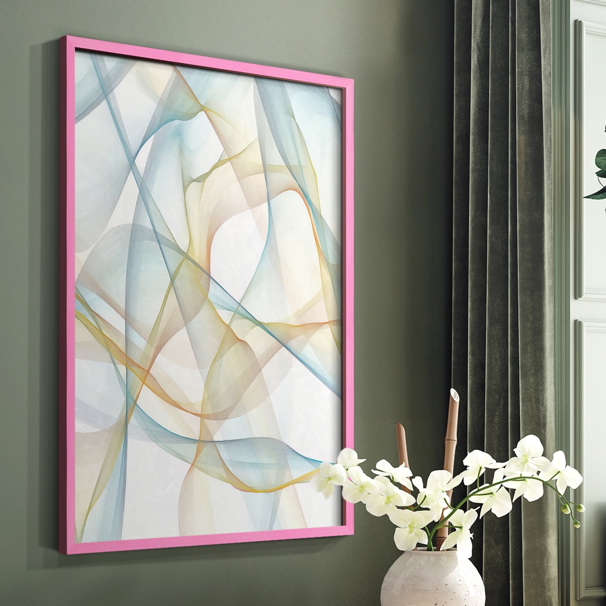 Curves and Waves III Framed Print in Pink Solid Wood Framed Print No Nail Hanging