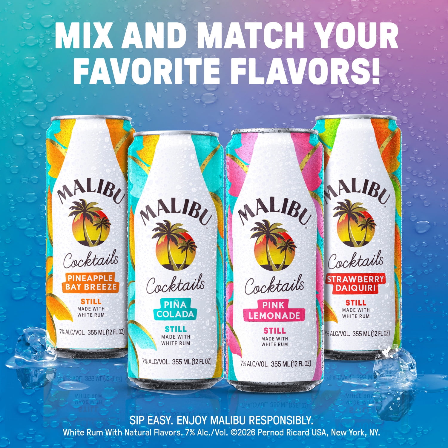 Malibu Ready to Drink Cocktail Variety 8 Pack, 12 oz Cans, 7% ABV