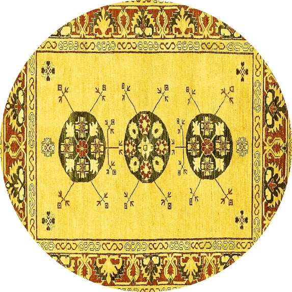 Ahgly Company Indoor Round Abstract Yellow Modern Area Rugs, 7' Round