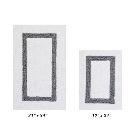 Better Trends 2 Piece Bathroom Rug Set 100% Cotton Bath Mat Extra Soft Tufted Machine Washable Water Absorbent, Reversible for Bathroom, Laundry Room (17”x24”|21”x34”) Hotel Collection - White/Gray