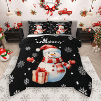 Manfei Cartoon Snowman Full Size Comforter Sets 3-Piece for Girls Boys, Merry Xmas Christmas Snowflake Bedding Comforter Set, Happy New Year Gift Bedding Sets, Black Luxury Bedroom Decor