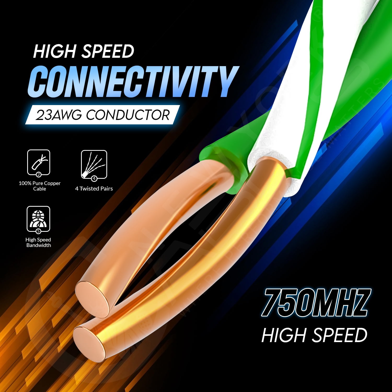 NewYork Cables Cat6a Riser Pure Copper 1000ft Bulk Ethernet Network Lan Cable UTP 4 Pairs 10 GBit/s 750MHz 23AWG Black