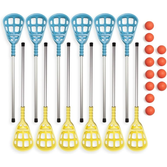 Champion Sports Rhino Lacrosse Set: Rhino Skin Training Equipment for Boys, Girls, Kids, Youth and Amateur Athletes - 12 Aluminum Sticks and 12 Balls for Indoor Outdoor Use