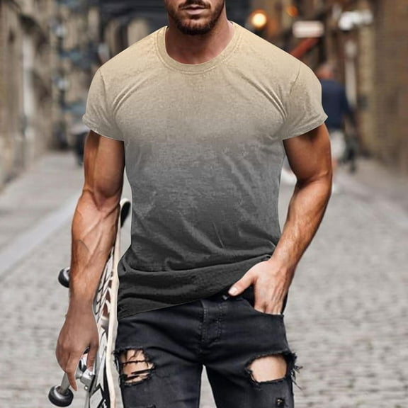 Big & Tall T Shirts for Men M-5X Plus Size Short Sleeve Crewneck Tees Tops Mens Casual Gradient Printed Pullover Slim Athletic Workout Tshirts Shirt
