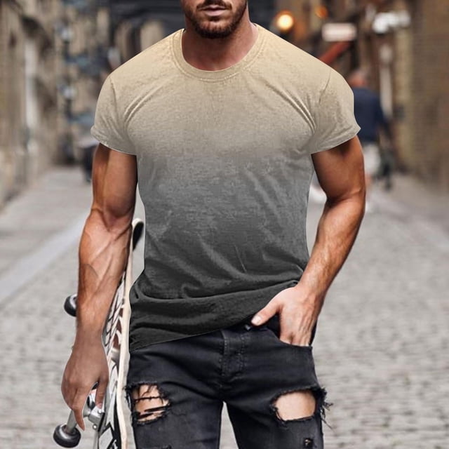 Qertyioot Hommes Imprimé Manches Courtes Col Rond T-shirt Mode Décontracté Manches Courtes