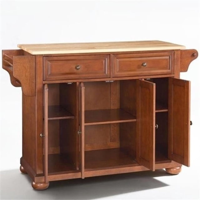 Crosley Furniture Alexandria Natural Wood Top Kitchen Island in Cherry