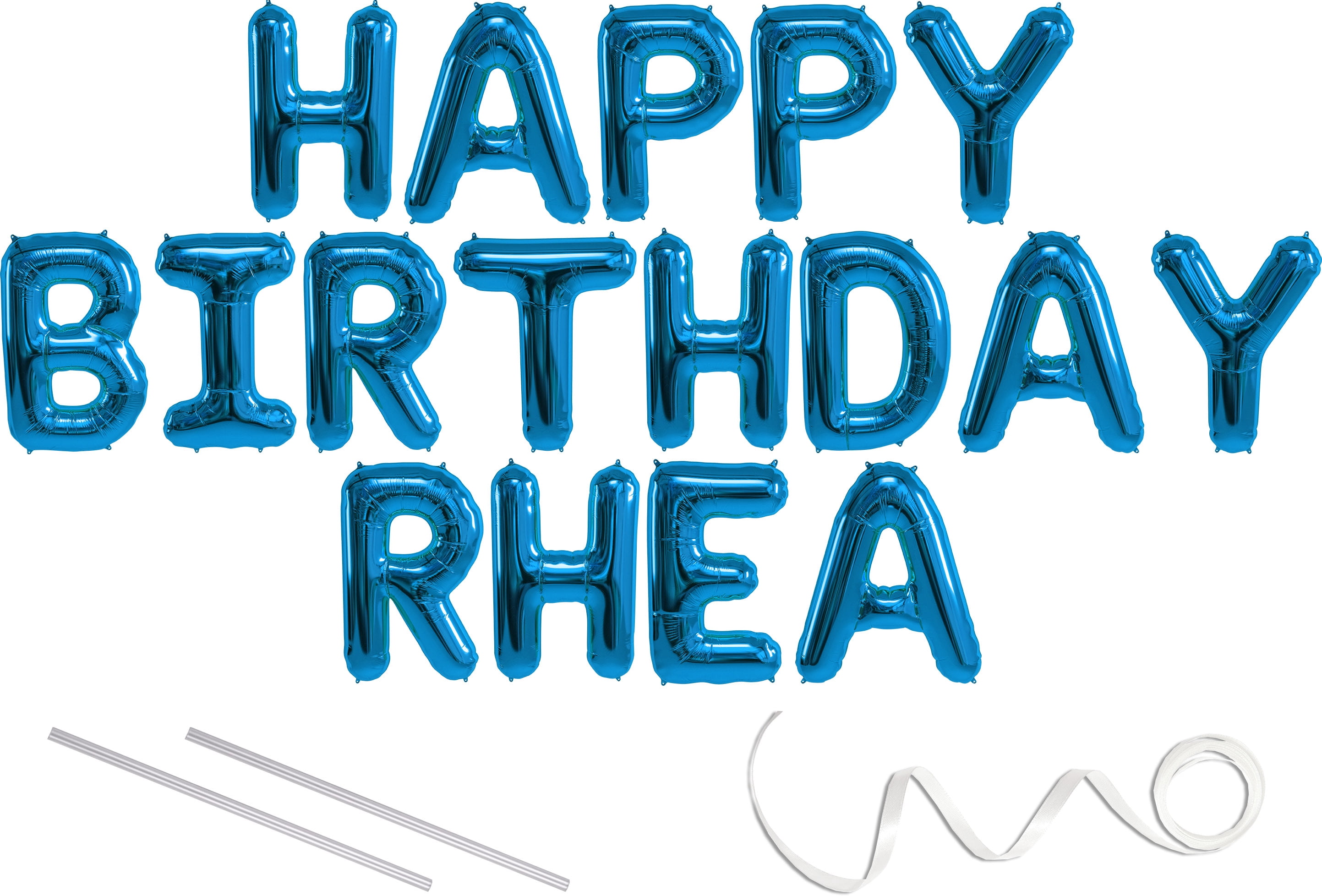Rhea, Happy Birthday Mylar Balloon Banner - Blue - 16 inch Letters
