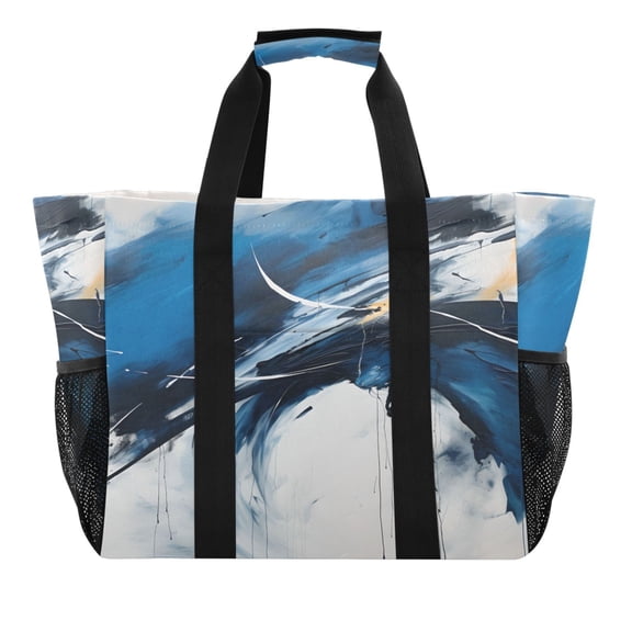 Abstract Minimalist Painting Reusable Grocery Bags with Handle Side Pocket Waterproof Shopping Portable Tote