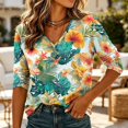 thumbnail image 2 of Sewkxo Womens Summer Tops Short Sleeve Casual Shirts Floral Tee Trendy 2026 Basics V Neck Plain Tshirt,Orange XL, 2 of 5