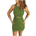 thumbnail image 1 of Bigersell Robes d'Été pour Femmes 2022 Mode Plage Femmes Été Pli Col Rond Amincissant Uni Sans Manches Robe Mini Robe de Bal Grande Taille pour Femmes Style 23520, Mini Robes Courtes pour Femme Vert G, 1 of 9