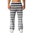 thumbnail image 5 of LTTVQM Men's Striped Wide Leg Pants Beach Horizontal Stripe Elastic Drawstring Waist Big Side Storage Pockets Athletic Full Length Pants White L, 5 of 7