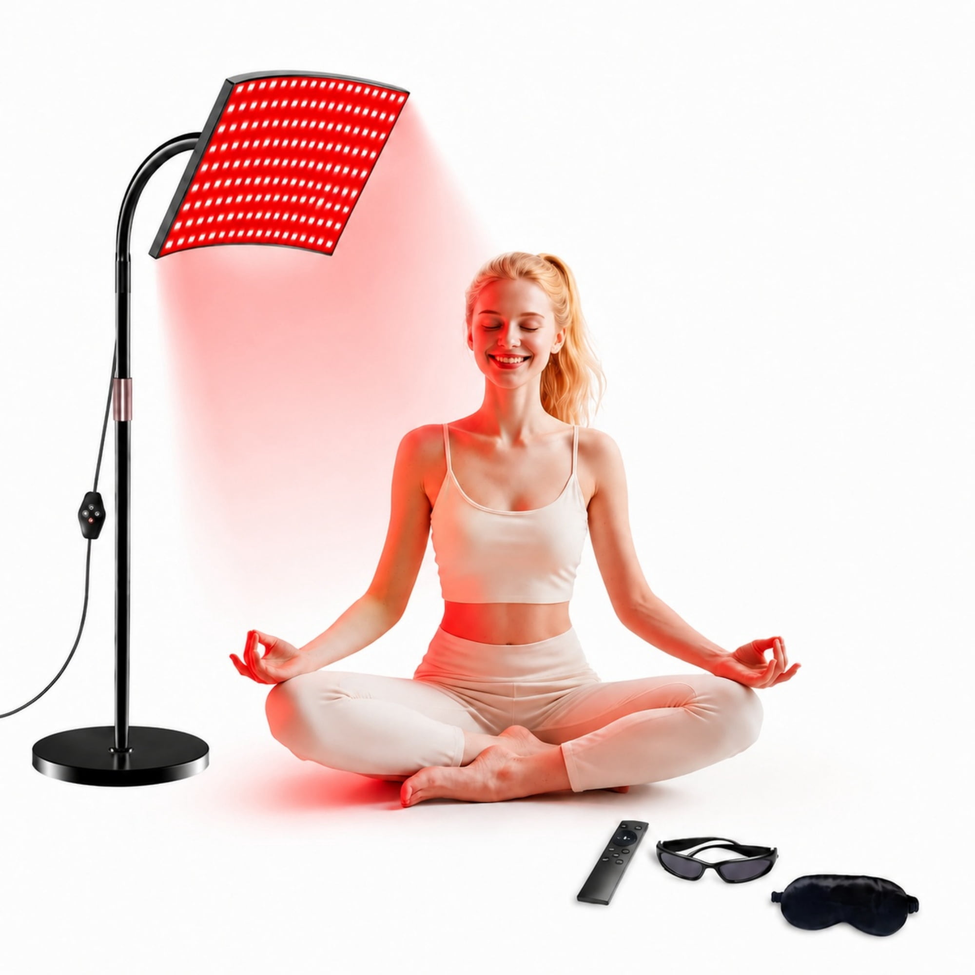 INSMART Red Light Therapy Lamp with Stand 162 LEDs 660nm and 850nm Curved Red Light Therapy for Face and Body Near Infrared Light Device with Remote Timer and Eye Protection Goggles Black