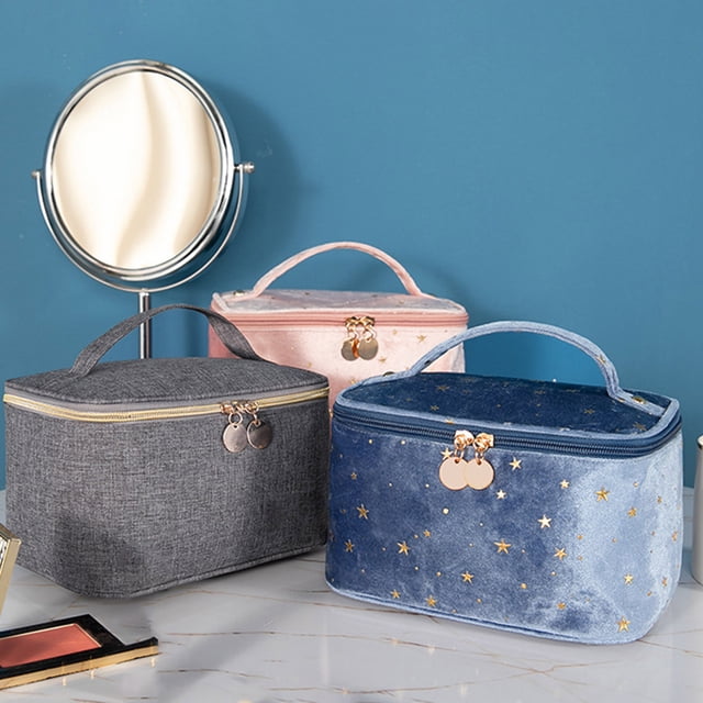 Retro Velvet Make up Box Star Embroidery Cosmetic Storage Case Travel Organizer