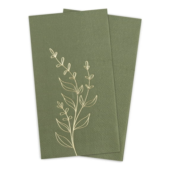 MyMealivos Olive Green Napkins 2- Ply Disposable Dinner Paper Napkin 100 Pcs Gold Foil Leaves Cocktail Napkins for Dinner Picnic Birthday Wedding Party