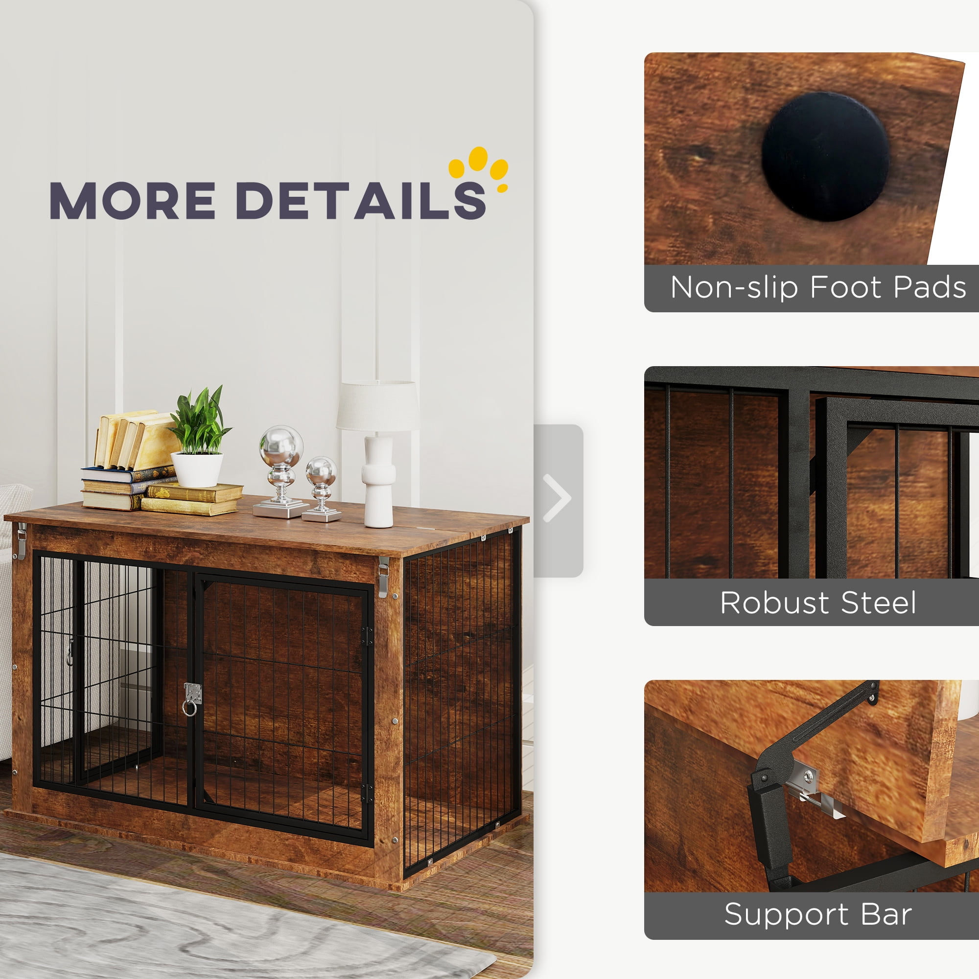 PawHut Dog Crate Furniture, 39" Dog Kennel Furniture with Flip-up Top Opening, 2 Doors, Dog Cage Side End Table for Large Dogs, Rustic Brown