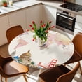 thumbnail image 3 of World Map Fitted Tablecloth with Elastic Edged, Round Table Cloth for Dining Table, Farmhouse Famous Building Tourism Bridge Waterproof Oil Proof Table Cover for Indoor Outdoor 36"-44", 3 of 8