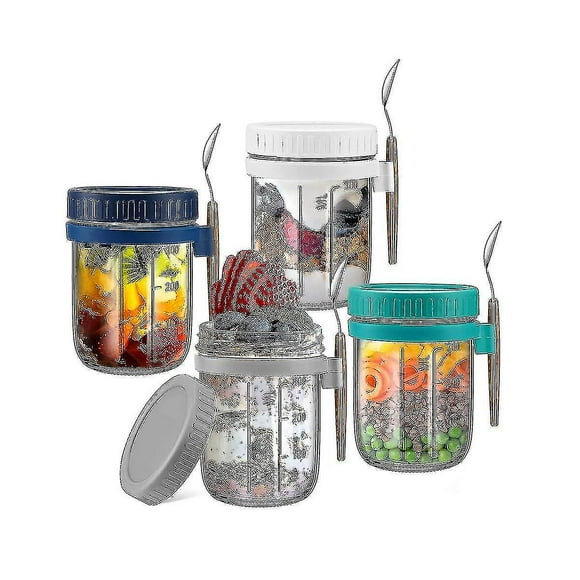 4 Pack Overnight Oats Containers With Lids And Spoons, 12 Oz Glass Mason Overnight Oats Jars, Airtig