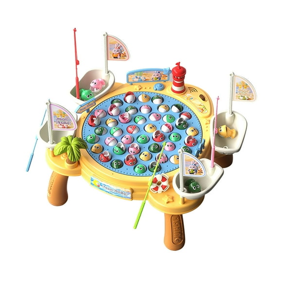 Magnetic Fishing Game Set With 55 Fish Pond Toy Rotating Turntable Electronic Angling Game For Kids Family Indoor Activity Fine Motor Skill Development
