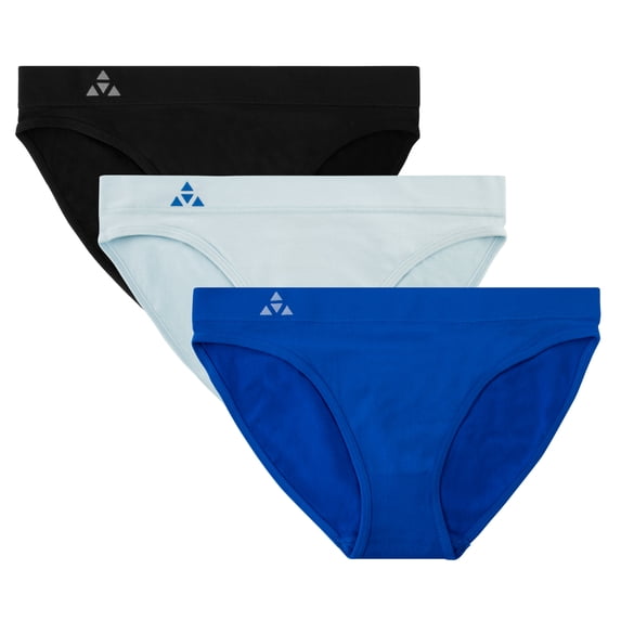 Balanced Tech Women's 3 Pack Seamless Low-Rise Bikini Panties - Black/Royal Blue/Baby Blue - X-Large
