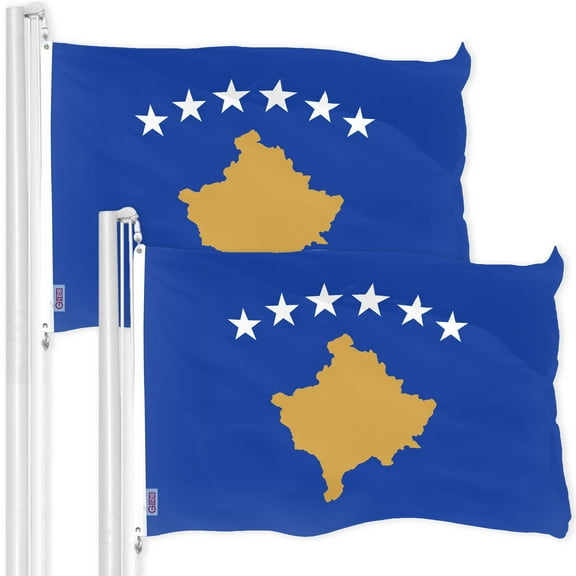 G128 2 Pack: Kosovo Kosovar Flag | 3x5 Ft | Printed 150D Polyester - Indoor/Outdoor, Vibrant Colors, Brass Grommets, Quality Polyester, Much Thicker More Durable Than 100D 75D Polyester