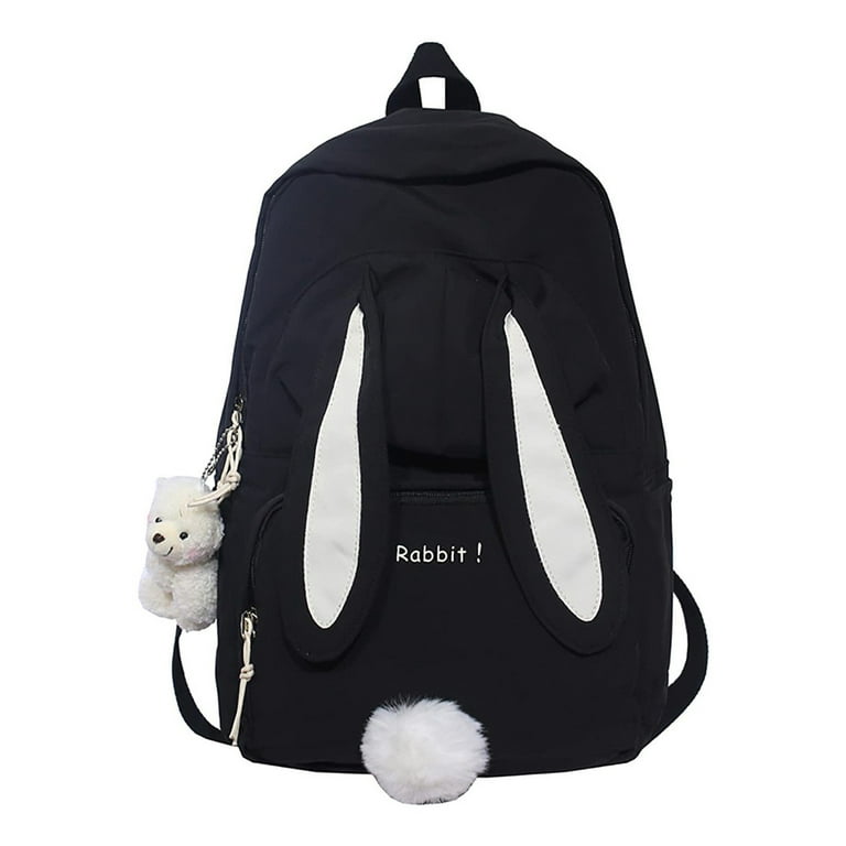 Bangyan Bunny BackpackLarge Capacity Backpack Female Cute Bunny Ears Sweet Schoolbag Back to School Gift(Black), Girl's, Size: One Size