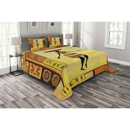 Cultures Cross Stitch African Bedspread Set, African Girl Dressed in Ethnic under Sun Figure Folk Culture Tribal Inspirations Display, Decorative Quilted Coverlet Set with Pillow Shams Included, Multi, by Ambesonne ()
