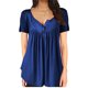 thumbnail image 1 of Qarigey Camiseta de mujer con cuello en V Blusa de manga corta Botón casual Top plisado Prendas para la parte del cuerpo azul METRO Qarigey AP001823-12, 1 of 1