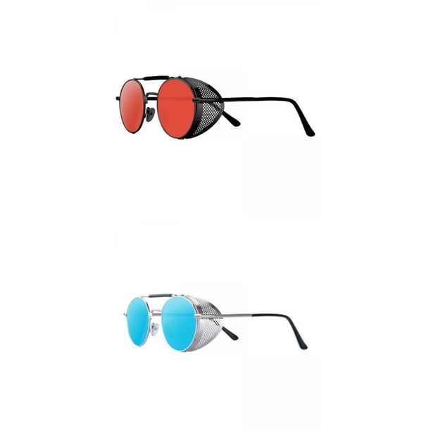 2 Steampunk Con Bloqueo UV400 Para Mujeres Y Hombres, Rojo Y Azul rojo + azul Sunnimix Gafas de sol Steampunk