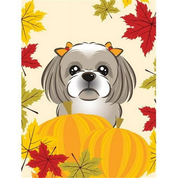 Carolines Treasures BB2056GF Gray Silver Shih Tzu Thanksgiving Flag Garden