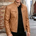 thumbnail image 4 of PBFRDSJ Men's Stand Collar Faux Leather Jacket Classic Biker Style Motorcycle Coat Casual Lightweight Zip Up Slim Punk Biker Outwear, 4 of 9
